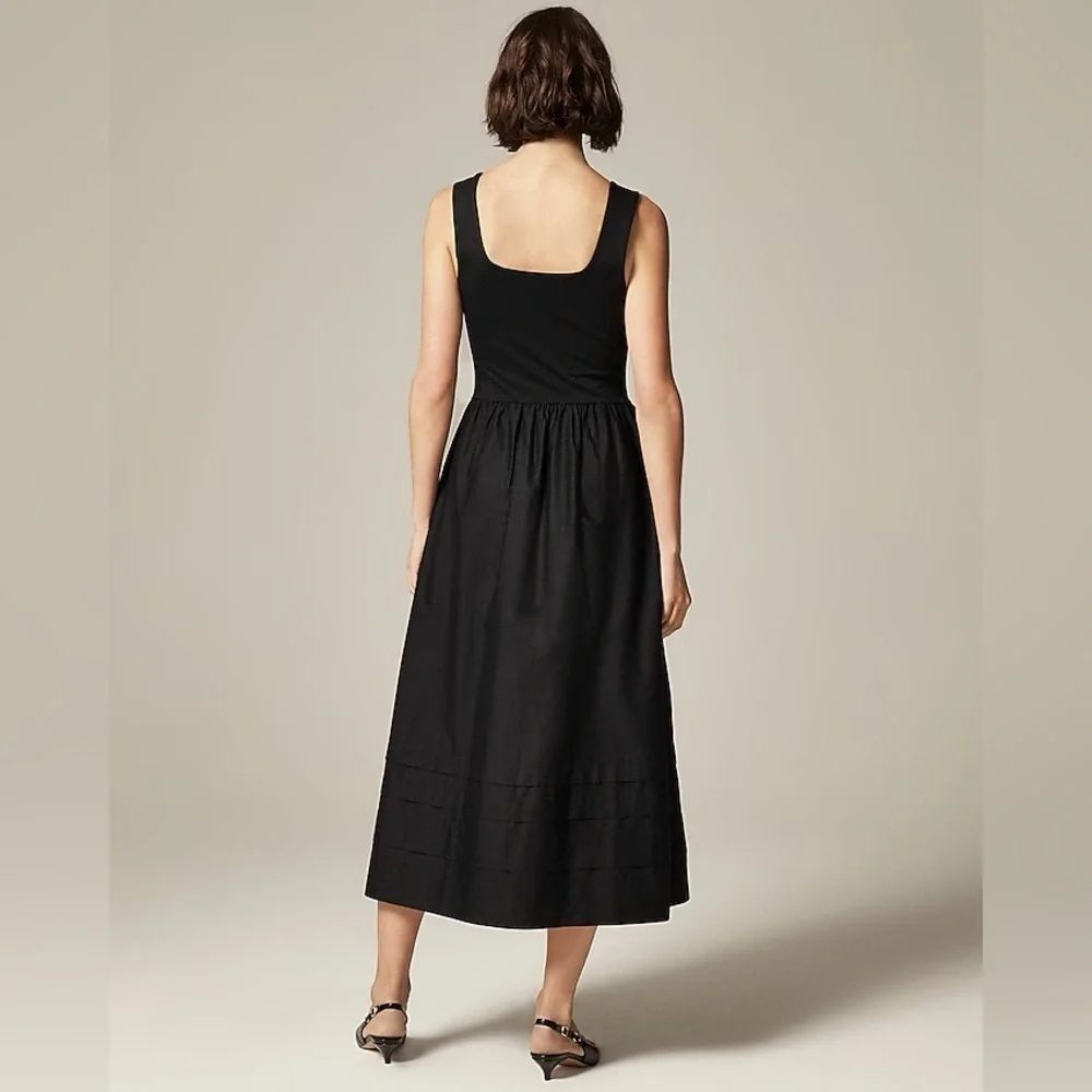 NWT J. Crew Black Petite sleeveless drop-waist fit flare a line mixy midi dress